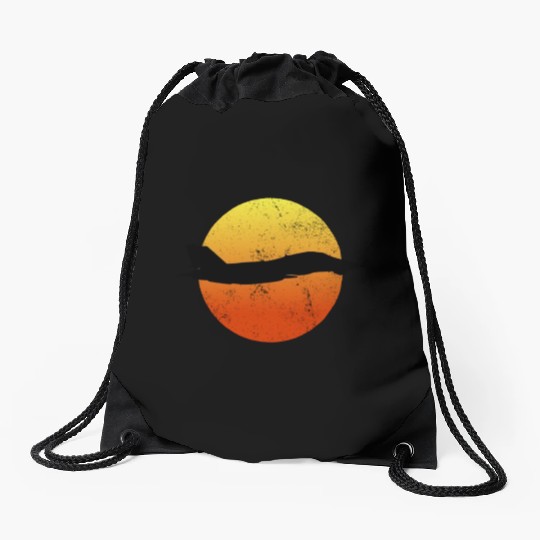 F-14 Tomcat Silhouette Retro Sunset Military F14 Drawstring Bags