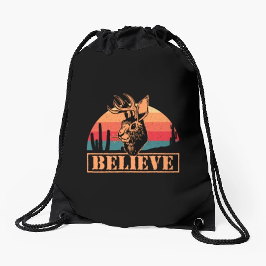 Believe in Jackalope Mythical Animal Jackrabbit Drawstring Bags