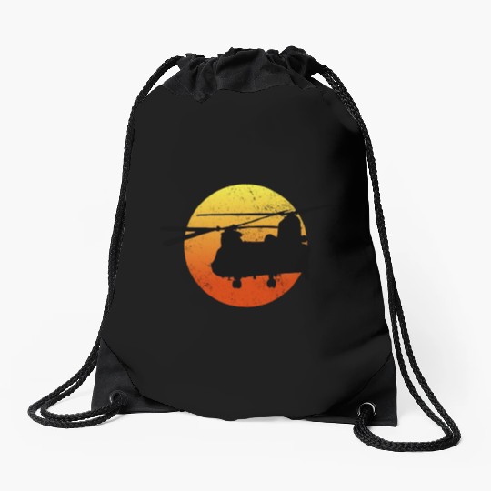 CH47 Chinook Silhouette Sunset Military Helicopter Drawstring Bags