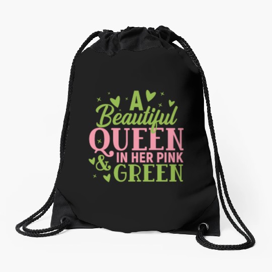 A Beautiful Queen in her Pink and Green | HBCU AKA Drawstring Bags