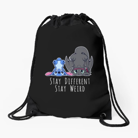 Stay Different Stay Weird Toothless And Stitch Drawstring Bags