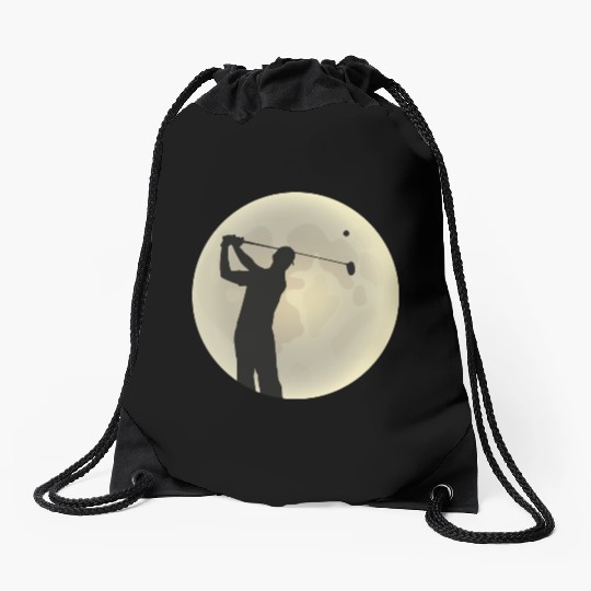 Golfer Silhouette Golf Golfer Moon Full Moon Drawstring Bags