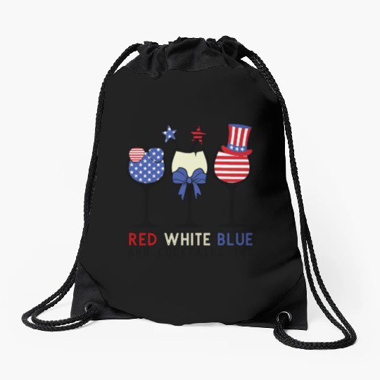Red White Blue and Cocktails Drawstring Bags