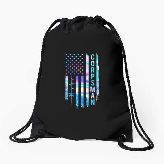 Awesome US Flag Heart Corpsman Drawstring Bags
