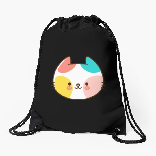 Kawaii Cat Head Multicolored Drawstring Bags