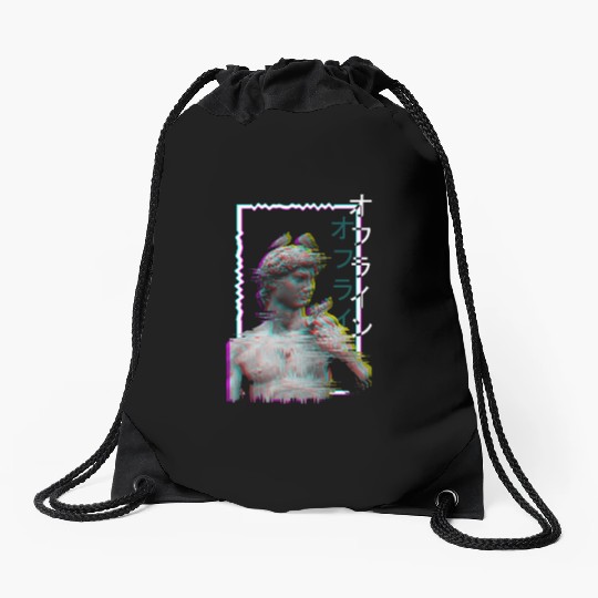 Greek Statue Ancient Vaporwave Synthwave Glitch Drawstring Bags