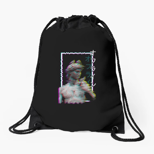 Greek Statue Ancient Vaporwave Synthwave Glitch Drawstring Bags