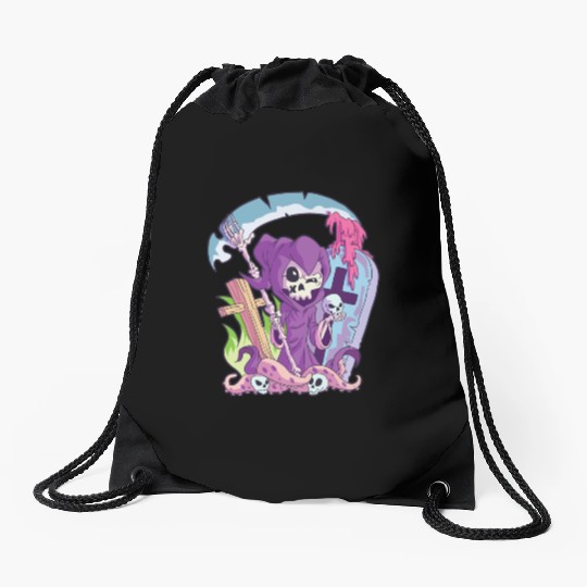Kawaii Death Grim Reaper Pastel Goth Creepy Occult Drawstring Bags