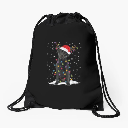 Black Lab Labrador Christmas Tree Light Pajama Dog Drawstring Bags