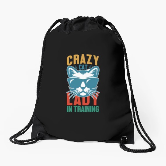 Crazy cat lady Drawstring Bags