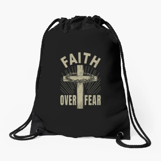 Jesus Christ Cross Faith Over Fear Christian Gift Drawstring Bags