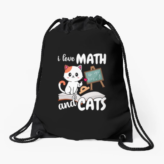 I Love Math And Cats Mathematics Drawstring Bags