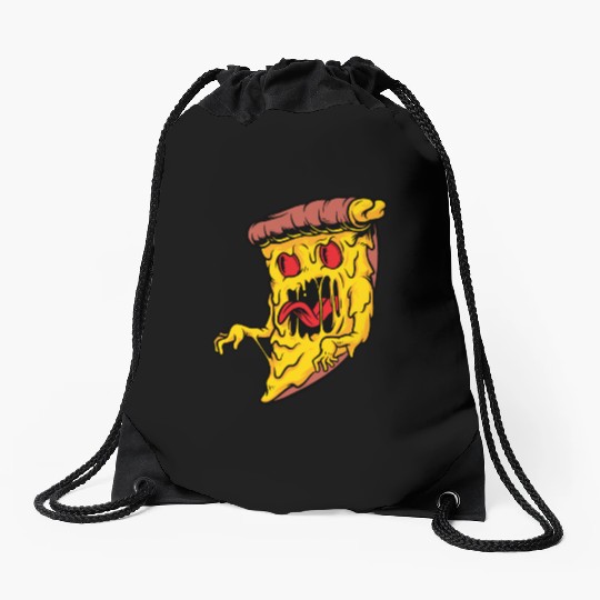 Scary Pizza Pizza scary horror cool graphic design Drawstring Bags