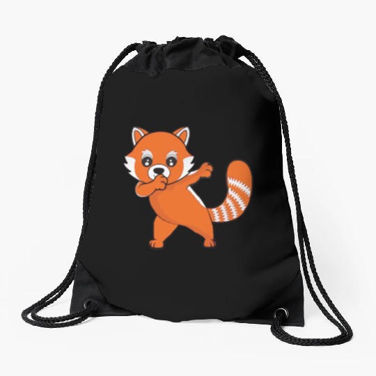Dabbing Red Panda Cherry Blossoms Bamboo Drawstring Bags
