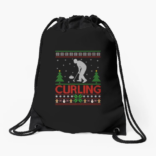 Curling Sports Lover Santa Ugly Curling Christmas Drawstring Bags