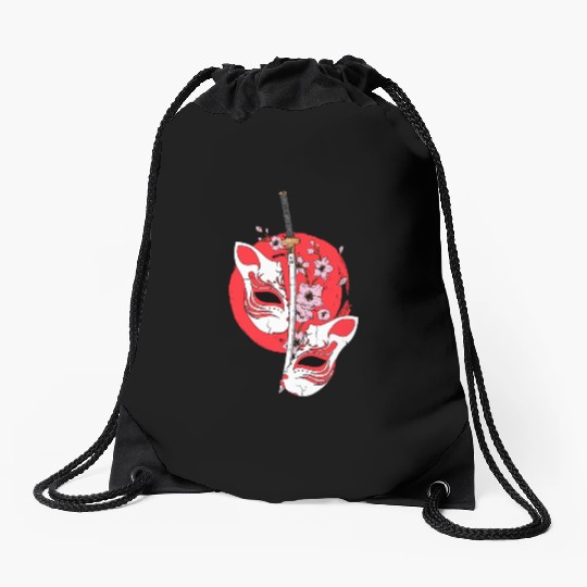 Kitsune mask Japanese sword Katana Japanese Drawstring Bags