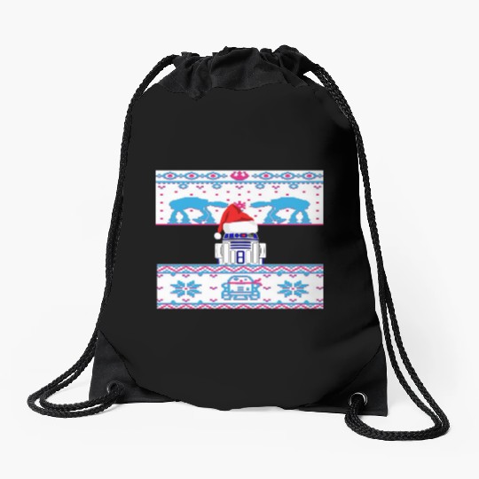 R2D2 Ugly Christmas Sweater Drawstring Bags