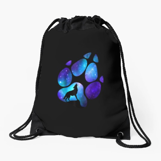 Wolf Paw Galaxy Wild Lone Wolves Double Exposure Drawstring Bags