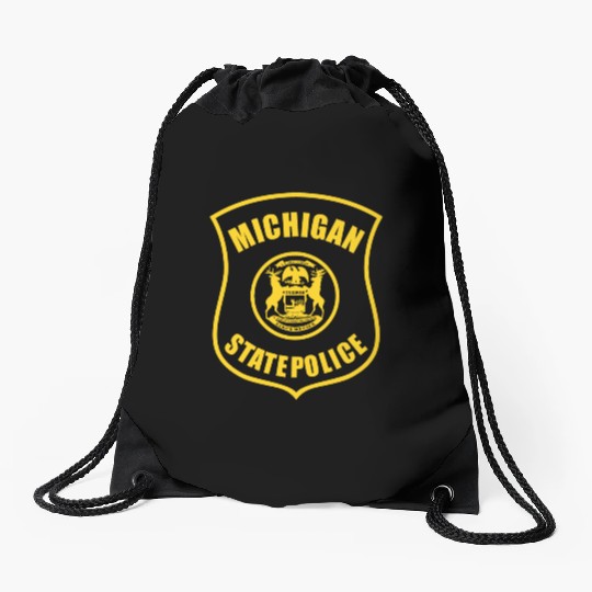 michigan state police logo for black Drawstring Bags