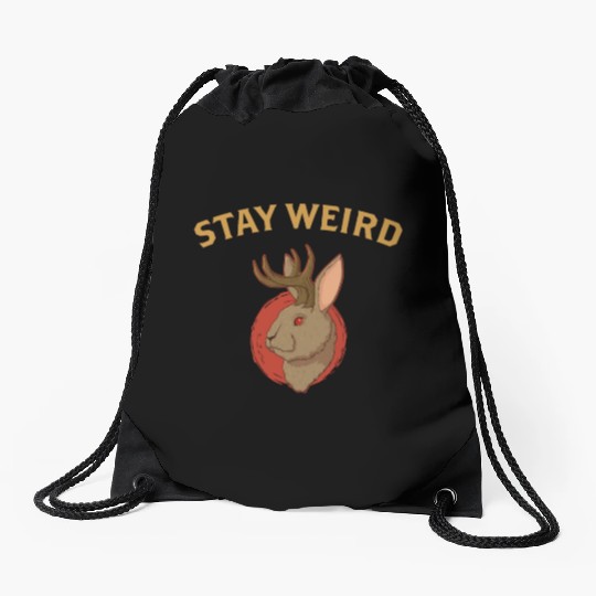 Stay Weird Cryptozoology Cryptid Jackalope product Drawstring Bags