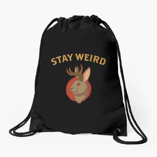 Stay Weird Cryptozoology Cryptid Jackalope product Drawstring Bags
