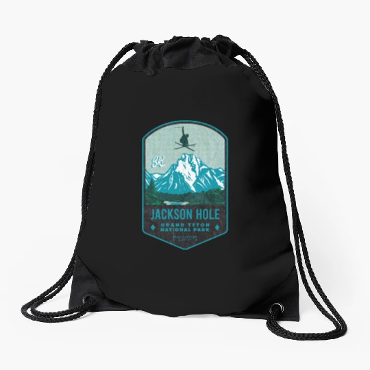 Jackson Hole Ski Badge Drawstring Bags