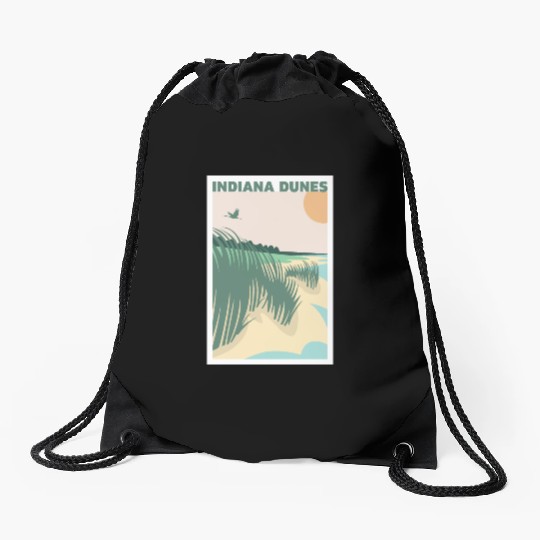Grass Sunset Indiana Dunes Poster Drawstring Bags