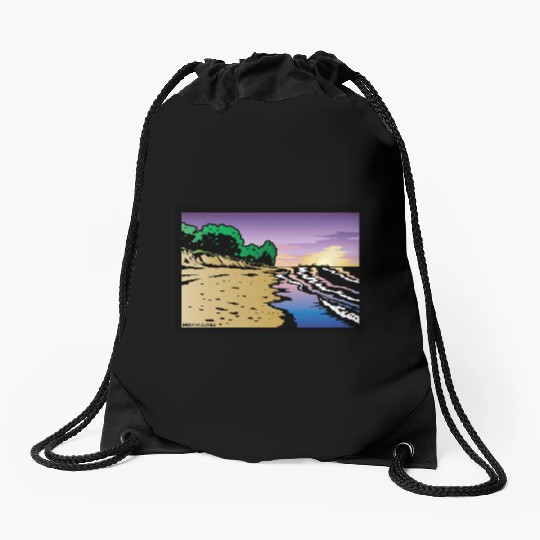 Purple Twilight Indiana Dunes Poster Drawstring Bags