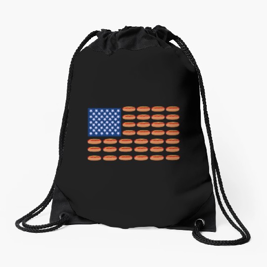 Hot Dog American Flag Patriotic Drawstring Bags