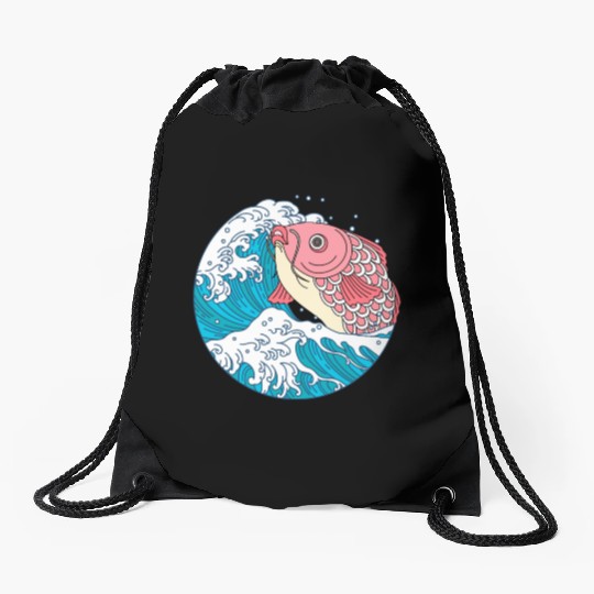 Japanese Koi Fish Great Kanagawa Wave Drawstring Bags
