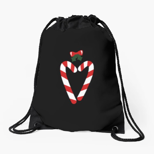 beautiful christmas candy canes in love heart with Drawstring Bags