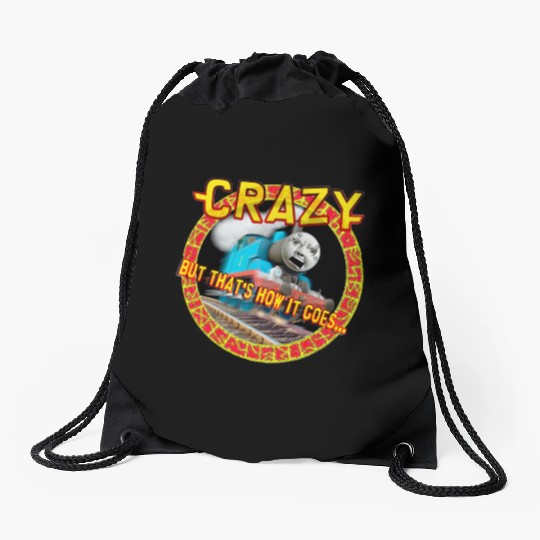 crazy train logo Drawstring Bags