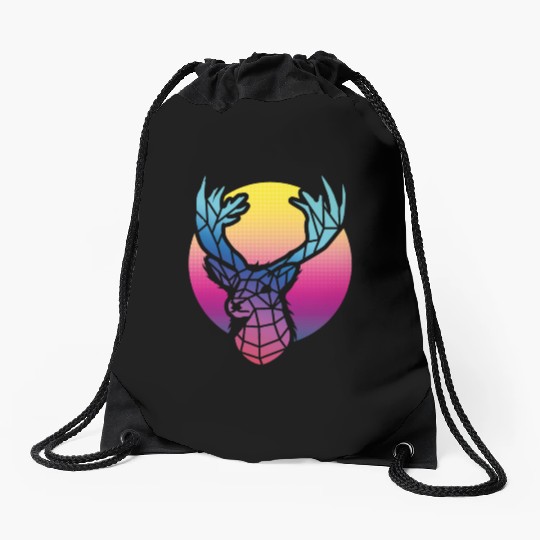 Deer 80s Retro Old School Gift Idea 005-124 Drawstring Bags
