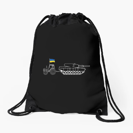 Ukrainian Tractor Pulling Tank With Ukraine Flag Drawstring Bags