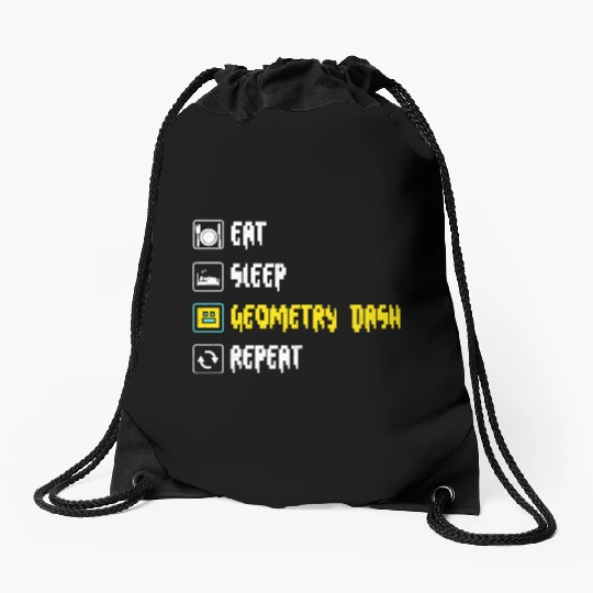 Eat sleep geometry dash repeat retro Jumper Repeat Drawstring Bags