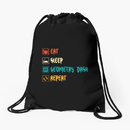 Eat sleep geometry dash repeat retro Jumper Repeat Drawstring Bags