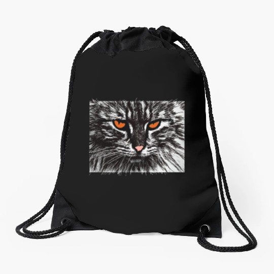 funny cat face Drawstring Bags