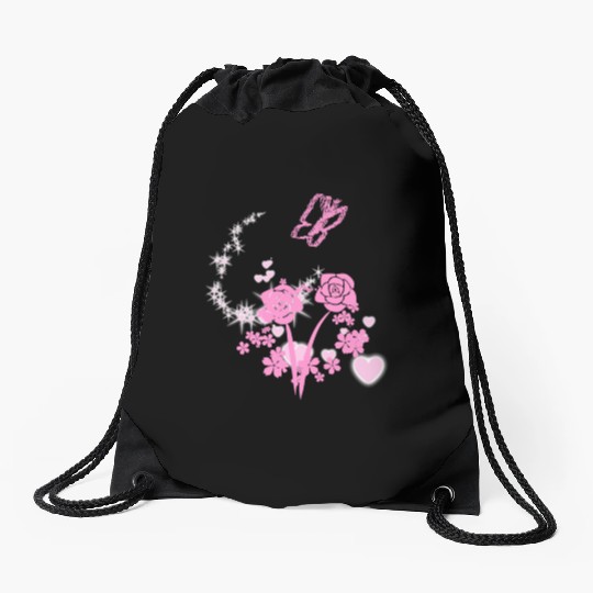 nature freedom peace butterfly pink hearts Drawstring Bags