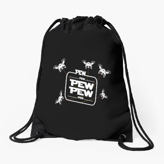 Pew Pew Pew With Drone Drawstring Bags