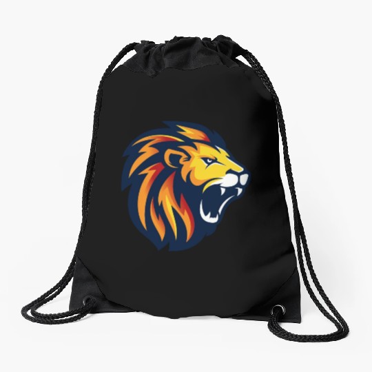 angry lion face Drawstring Bags