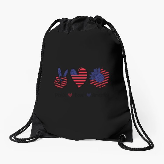 Peace Love America 4th July Gift Drawstring Bags Design