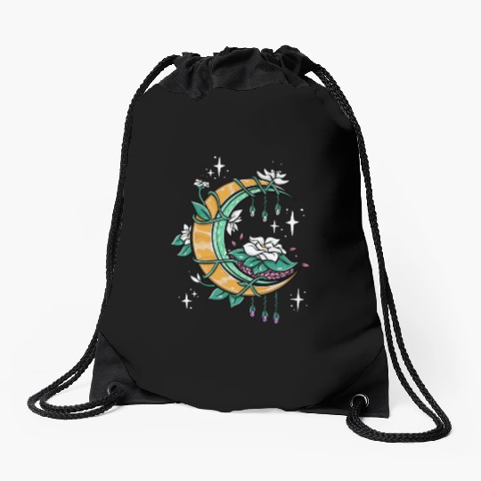 Floral Moon Celestial Lunar Flowers Aesthetic Cres Drawstring Bags