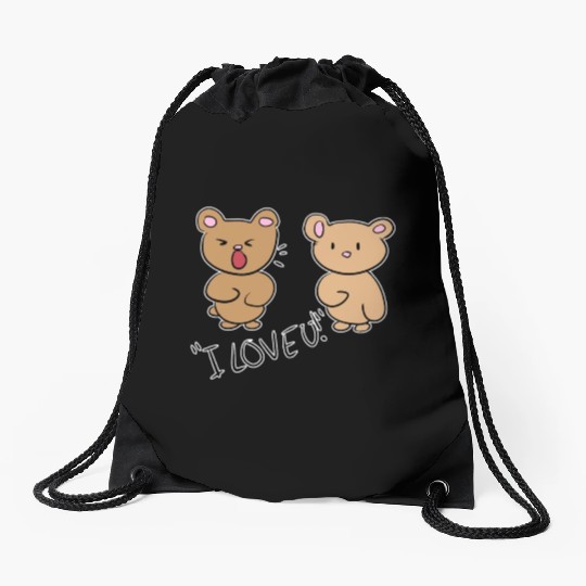 i love you teddy bear couple Drawstring Bags