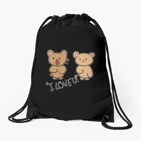 i love you teddy bear couple Drawstring Bags