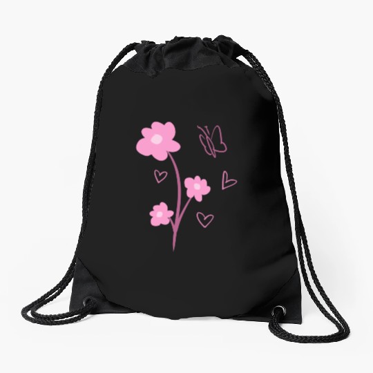 flowers symbol plants nature butterfly pink Drawstring Bags