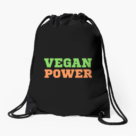 VEGAN POWER (Green & Orange letters) Drawstring Bags