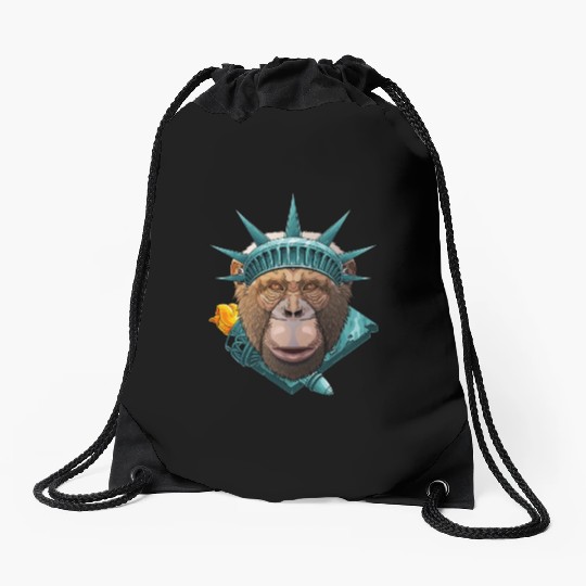 Statue Of Liberty Chimpanzee 4th Of July Animal US Drawstring Bags