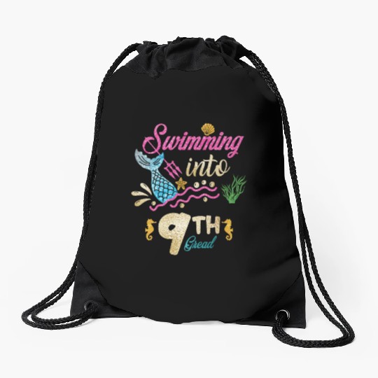 9th Grade Back to School Mermaid Swimming Girls Drawstring Bags