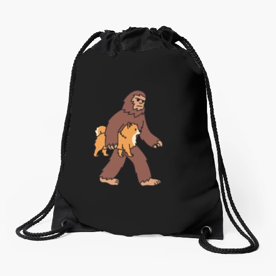 Bigfoot Sasquatch Walking Pomeranian Drawstring Bags
