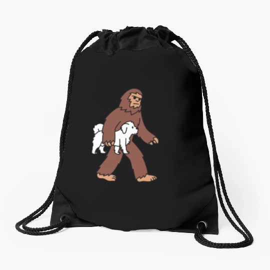 Bigfoot Sasquatch Walking Maltese Drawstring Bags